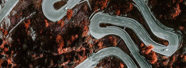 Birds-eye-view of a winding road